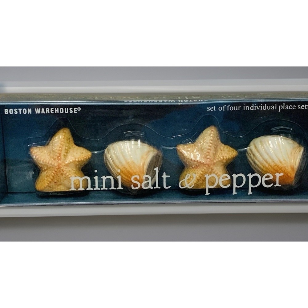 Shell Salt Pepper Shaker Seashell Starfish Mini Boho Beach House 2 Pair Set VTG